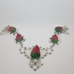 Handmade Watermelon Tourmaline Necklace Sterling Silver Unique Artisan Jewelry